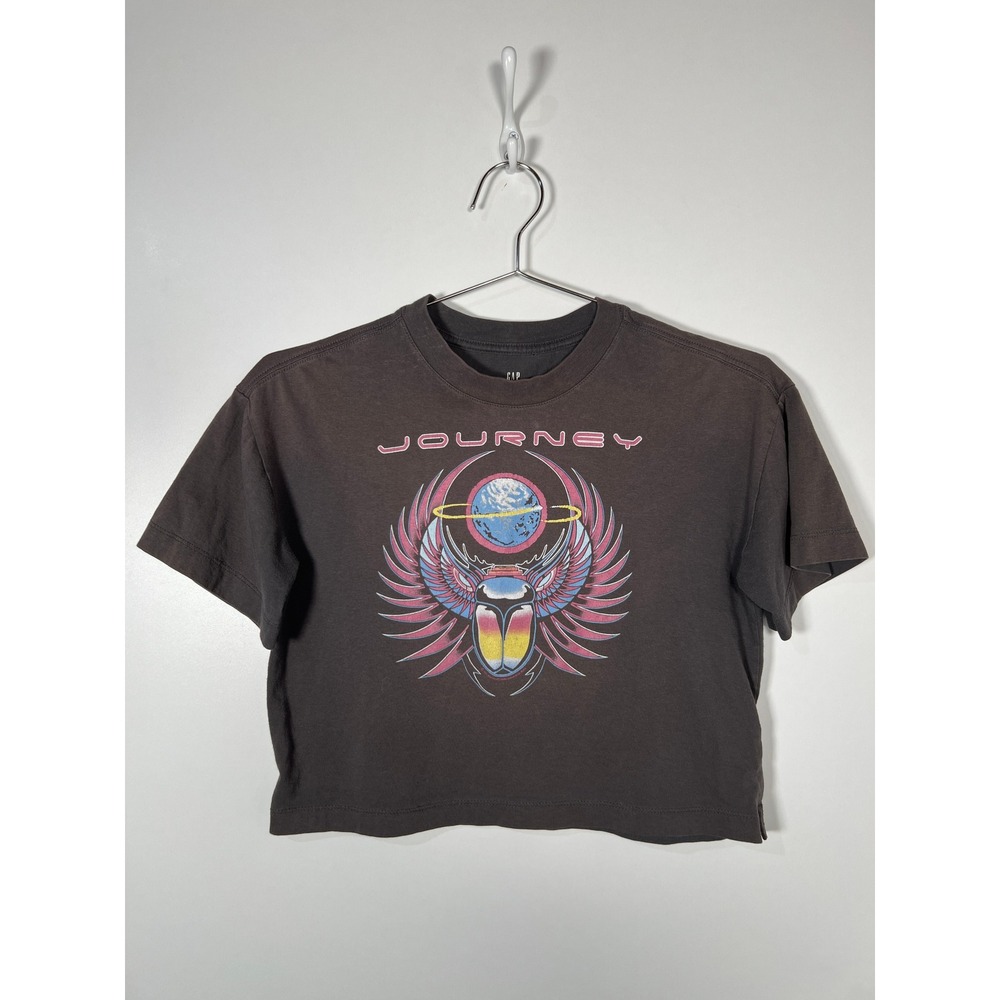 GAP Journey Band Graphic T-Shirt Faded Black Rock‎ Beetle Cropped Juniors 14-16